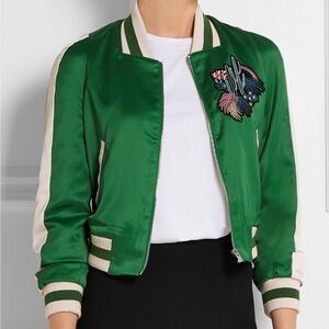 Maje Green Bomber Jacket with Embroidery FR 40 Medium